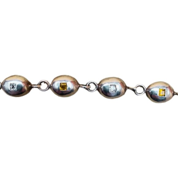 Robin Rotenier Solid Sterling Silver Link Bracelet w/Citrine and Sapphires - Picture 3 of 6